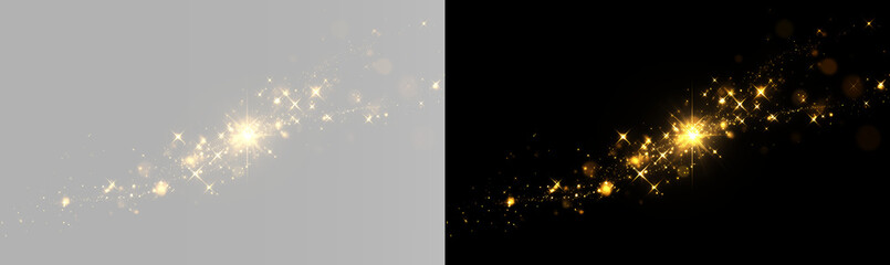 Golden sparkle wave with glowing star dust, bright glitter trail, luminous magic particles, shimmering fairy light and elegant flowing shine effect, overlay © theladydarina