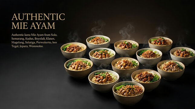 Multiple bowls of authentic Indonesian chicken noodles.