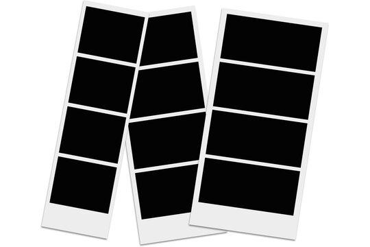 Retro Photo Booth Frame Templates with Blank Polaroid Picture Strips for Scrapbook Design