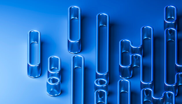 3D Blue Geometric Architecture