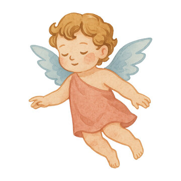PNG Cute cherub with blue wings.