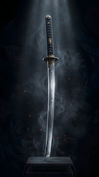 Elegant katana blade sharp edged weapon displayed artistically