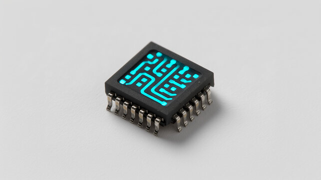 Cyan Glowing Data Pathways On Advanced Semiconductor Microchip