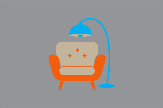 Modern armchair with standing floor lamp interior design graphic, armchair