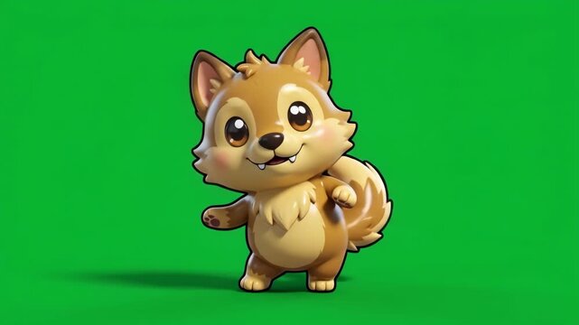 Cute Cartoon Squirrel Character on Green Screen Background.