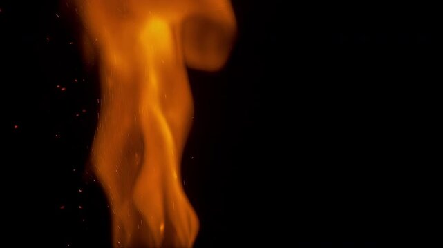 Burning Gunpowder Path. Gunpowder path ignites and burns with a bright flame on a black background