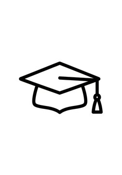 Black and White Graduation Cap Icon Vector Illustration for Academic Success and Educational Achievement Concepts