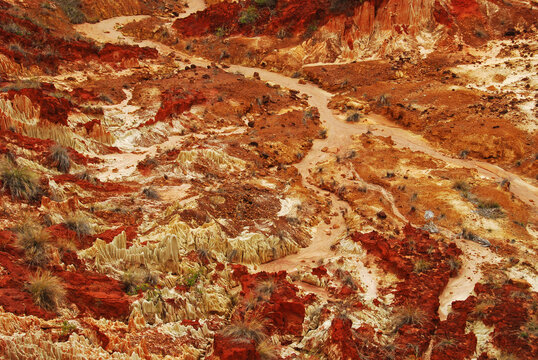 Madagascar, Tsingy Rouge, natural red chalky formation in the nature