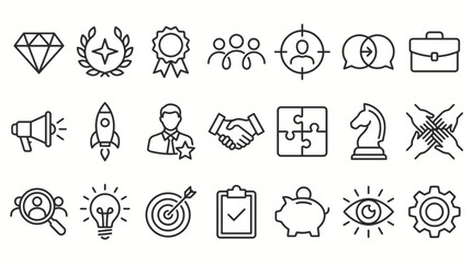 Fototapeta premium 21 Minimalist Monoline Vector Corporate Culture Strategy Icons