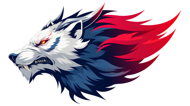 Fierce Wolf Head Esports Logo Mascot with Red Fire Flames