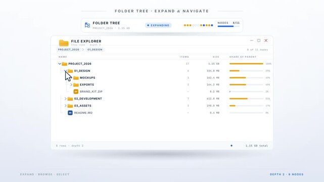File explorer folder tree expanding through nested project directories to a selected file