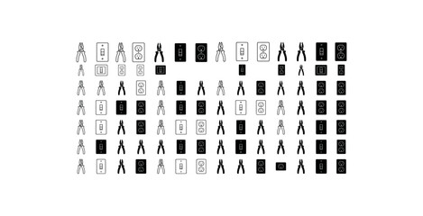 Fototapeta premium Various styles of black and white electric towers and pylons icons collection.