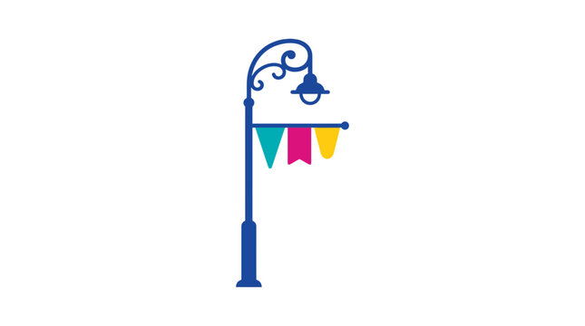 Classic blue street lamp with colorful festival flags icon