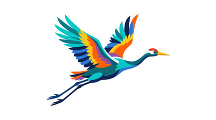 Naklejka premium Vibrant Colorful Crane Bird Flying Flat Vector Illustration Isolated