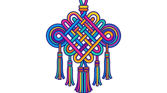 Vibrant colorful decorative knot vector illustration with tassels