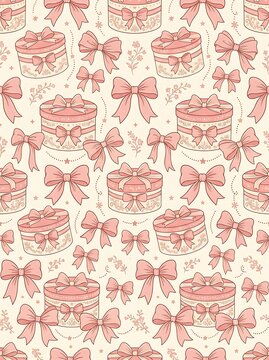 Vintage seamless pattern with pink gift boxes and elegant bows