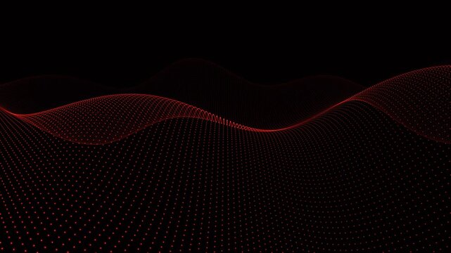 Red digital technology wave of particles on dark background cyber network concept