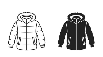 Winter parka silhouette with fur lined hood on white background © Abdullah
