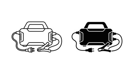 Obraz premium Jump starter with cables black and white vector illustration