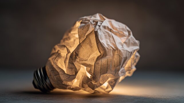 Creative idea represented by a wrinkled paper and light bulb symbolizing effective solutions