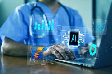 Medical Professional Using Artificial Intelligence and Advanced Analytics Technology to Analyze...