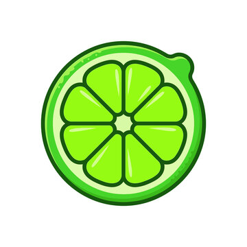 Minimalist lime slice icon vector isolated on white background, flat cartoon fresh green citrus fruit segment symbol for organic food or beverage design.