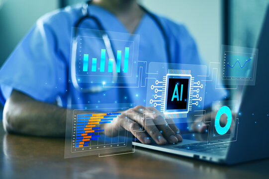 Medical Professional Using Artificial Intelligence and Advanced Analytics Technology to Analyze Healthcare Data and Information