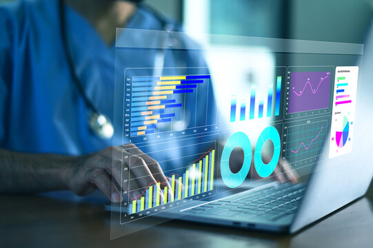 Doctor Using AI Healthcare Data Analytics to Analyze Medical Information and Support Advanced Digital Medicine