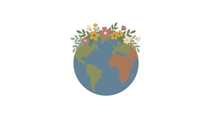 Naklejka premium Flat vector earth globe with decorative floral wreath