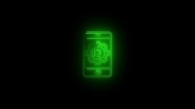 Neon website settings icon animation on black background with gear and clock