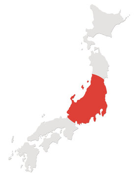 Map of Japan styled with the Japanese national flag representing Asian travel destinations, national identity, culture, and East Asian geography (cut out)