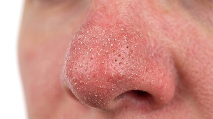 Fototapeta premium Extreme macro close up of strawberry nose with clogged pores and blackheads