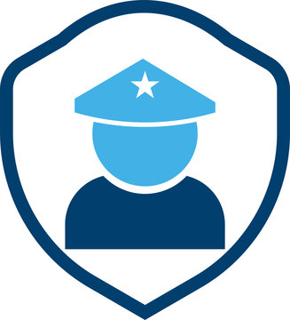 Police officer avatar icon inside a shield shape for safety and security