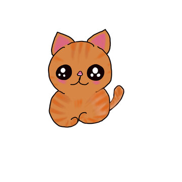 Cute kawaii orange cat cartoon character with big eyes