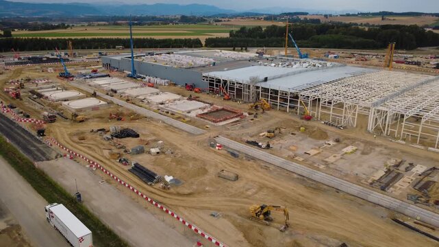 Aerial view along a data center construction site in Austria