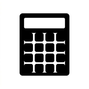 Black calculator icon on white background for business and finance. Minimalist flat design math tool for accounting and budgeting apps.