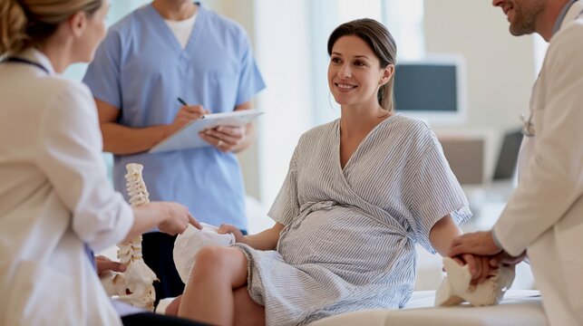 Pregnant Woman in Hospital Gown Being Prepped for Scheduled C-Section Consultation