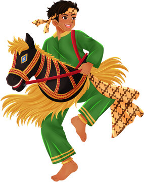 Pandeglang Kuda Lumping Traditional Dance Illustration