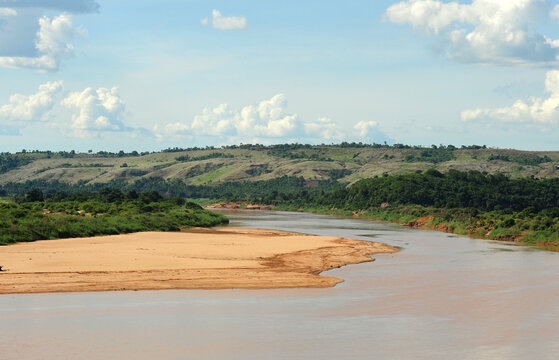Madagascar, Inland, river flow with sand bank