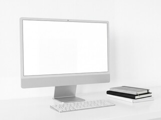 Fototapeta premium LCD Monitor with Blank Screen Isolated on White Background for Computer Desktop, Office, Business, Technology, Internet and Digital Display Concept