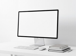 Fototapeta premium Computer Monitor with Mouse on Desktop for Office, Business, Technology, Workstation, Internet and Digital Display Concept