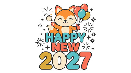 Fototapeta premium Cute Cartoon Fox Celebrating Happy New Year 2027 13.
