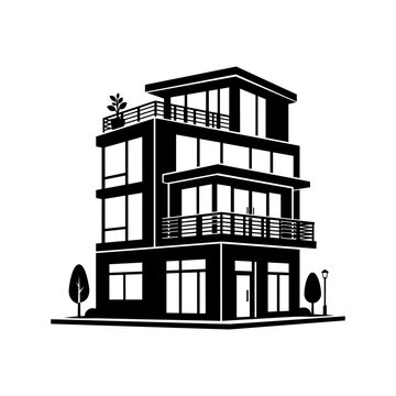 modern multi story house building silhouette architecture vector illustration