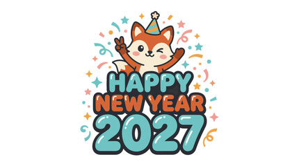 Fototapeta premium Cute Cartoon Fox Celebrating Happy New Year 2027 49.