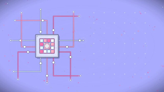 Abstract Light Purple Microchip Circuit Board Video with Red Circuit Lines