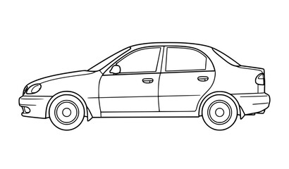 Naklejka premium Classic sedan car side view line art outline vector illustration