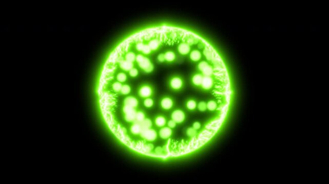 Expanding Green Particle Sphere Inside a Smooth Glowing Energy Ring, MOV with Alpha Channel on Transparent Background, 4K