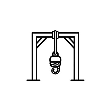 Minimalist line art icon of hanging gallows for punishment