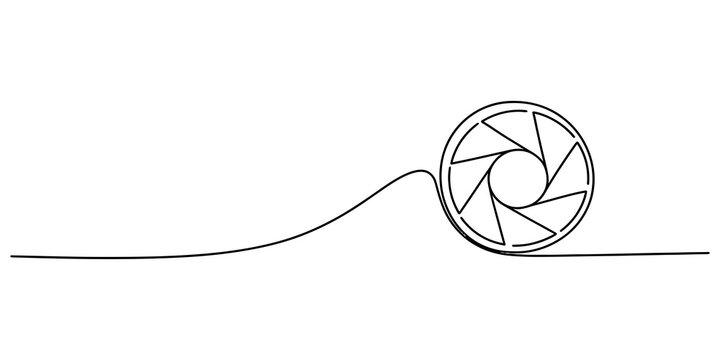 Continuous single line drawing of a camera shutter aperture lens symbol isolated on a white background Vector, illustration