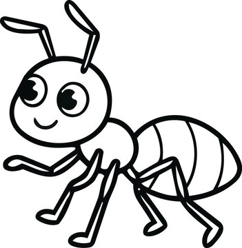 Cute Cartoon Ant Insect Character Outline Illustration